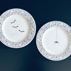 Two Halloween Dessert Plates - Spider and Bats
